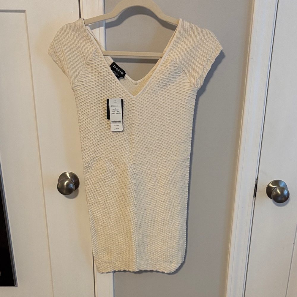bebe Cream Textured Mini Dress